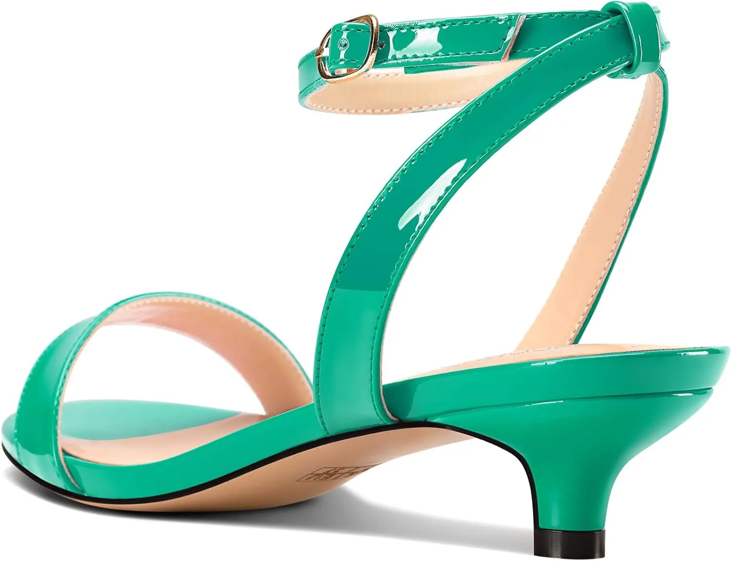 NobleOnly Womens Low Kitten Heel Open Toe Ankle Strap Slingback Patent Leather Sandals Dress Casual Buckle Shoes 1.2 Inches Heels