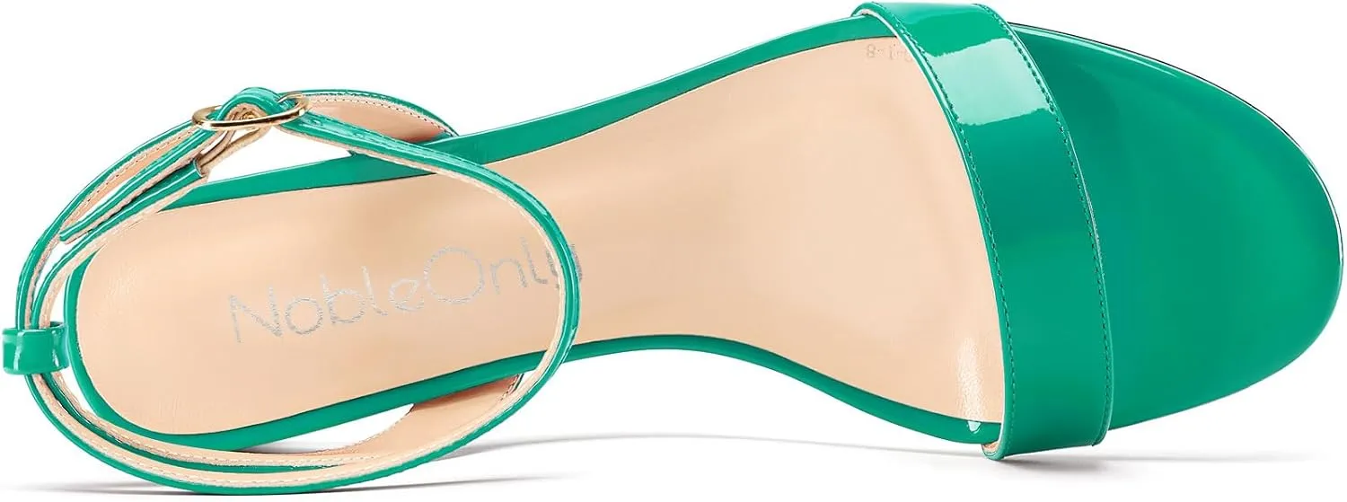 NobleOnly Womens Low Kitten Heel Open Toe Ankle Strap Slingback Patent Leather Sandals Dress Casual Buckle Shoes 1.2 Inches Heels