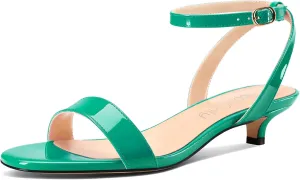 NobleOnly Womens Low Kitten Heel Open Toe Ankle Strap Slingback Patent Leather Sandals Dress Casual Buckle Shoes 1.2 Inches Heels