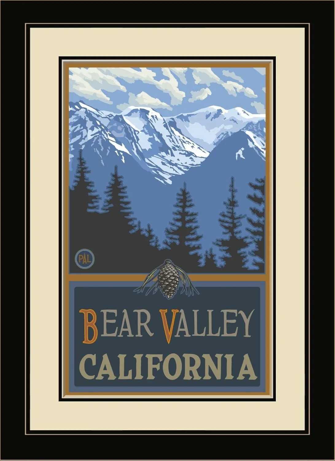 Northwest Art Mall PAL-5126 MFGDM SMD Bear Valley California Snowy Mountain Ridges Framed Wall Art by Artist Paul A. Lanquist, 13 x 16