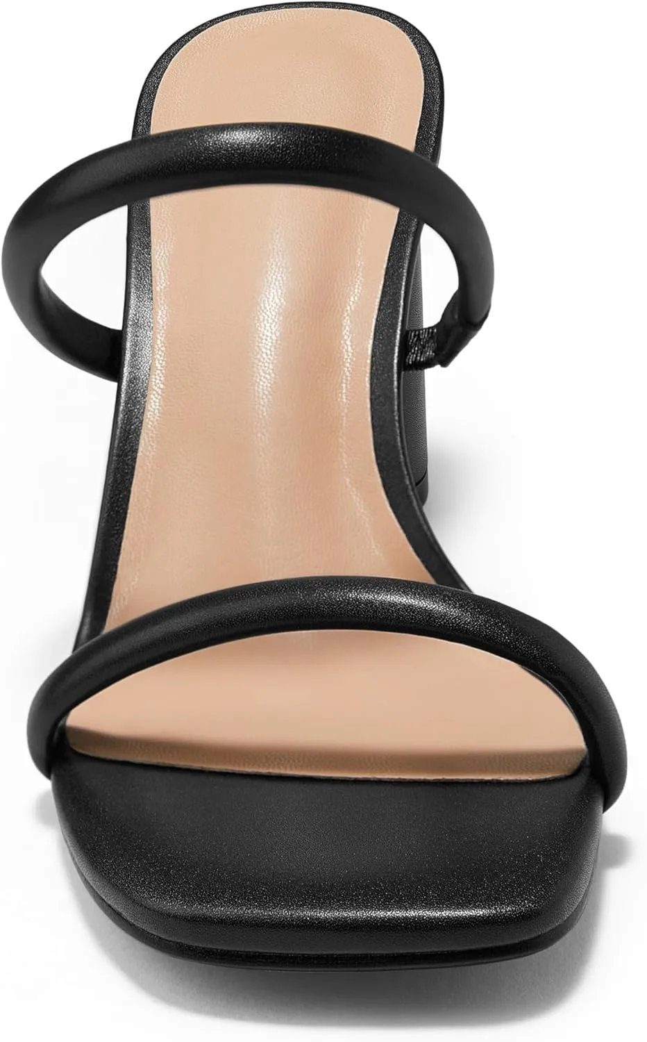 Nude Slip on Heels Women Black Heeled Sandals Dressy Square Toe Block Chunky Clear Slide Heels for Women