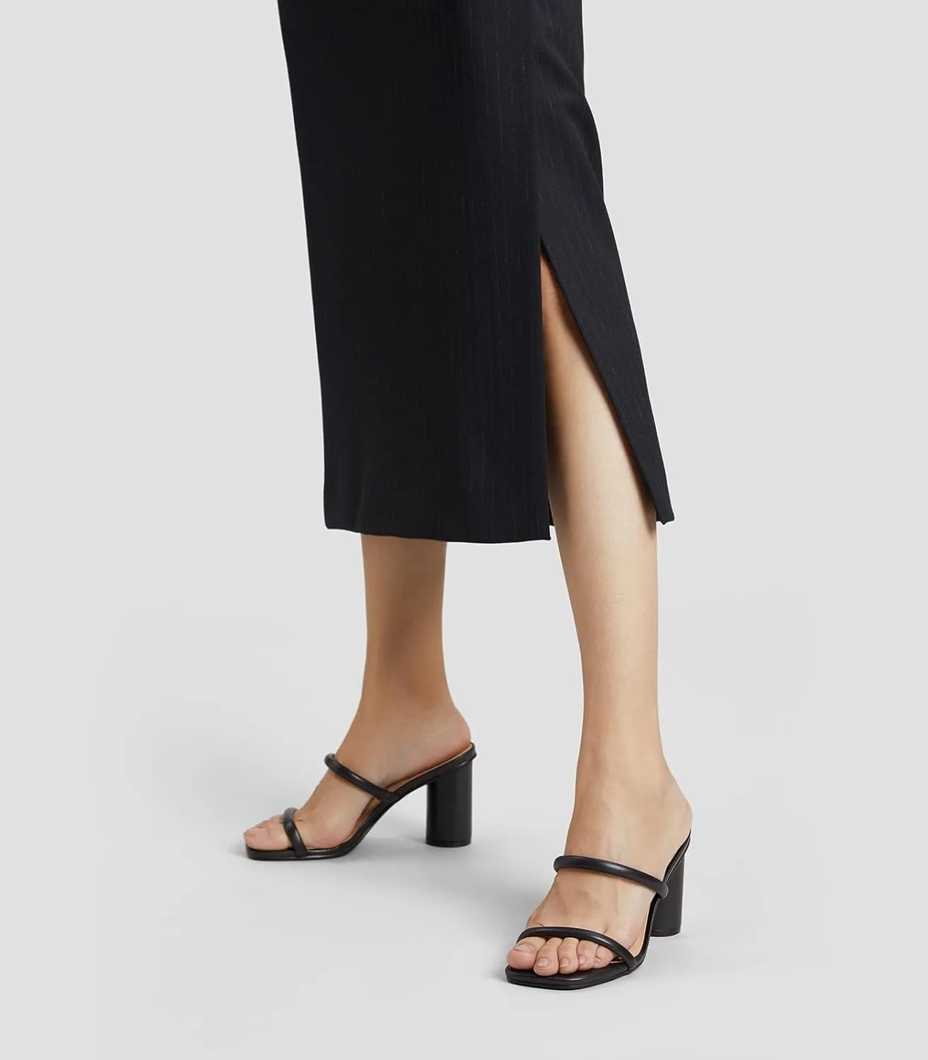 Nude Slip on Heels Women Black Heeled Sandals Dressy Square Toe Block Chunky Clear Slide Heels for Women