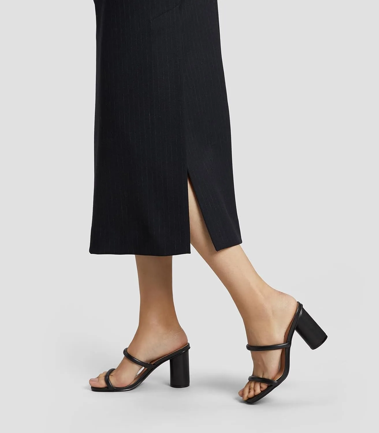 Nude Slip on Heels Women Black Heeled Sandals Dressy Square Toe Block Chunky Clear Slide Heels for Women