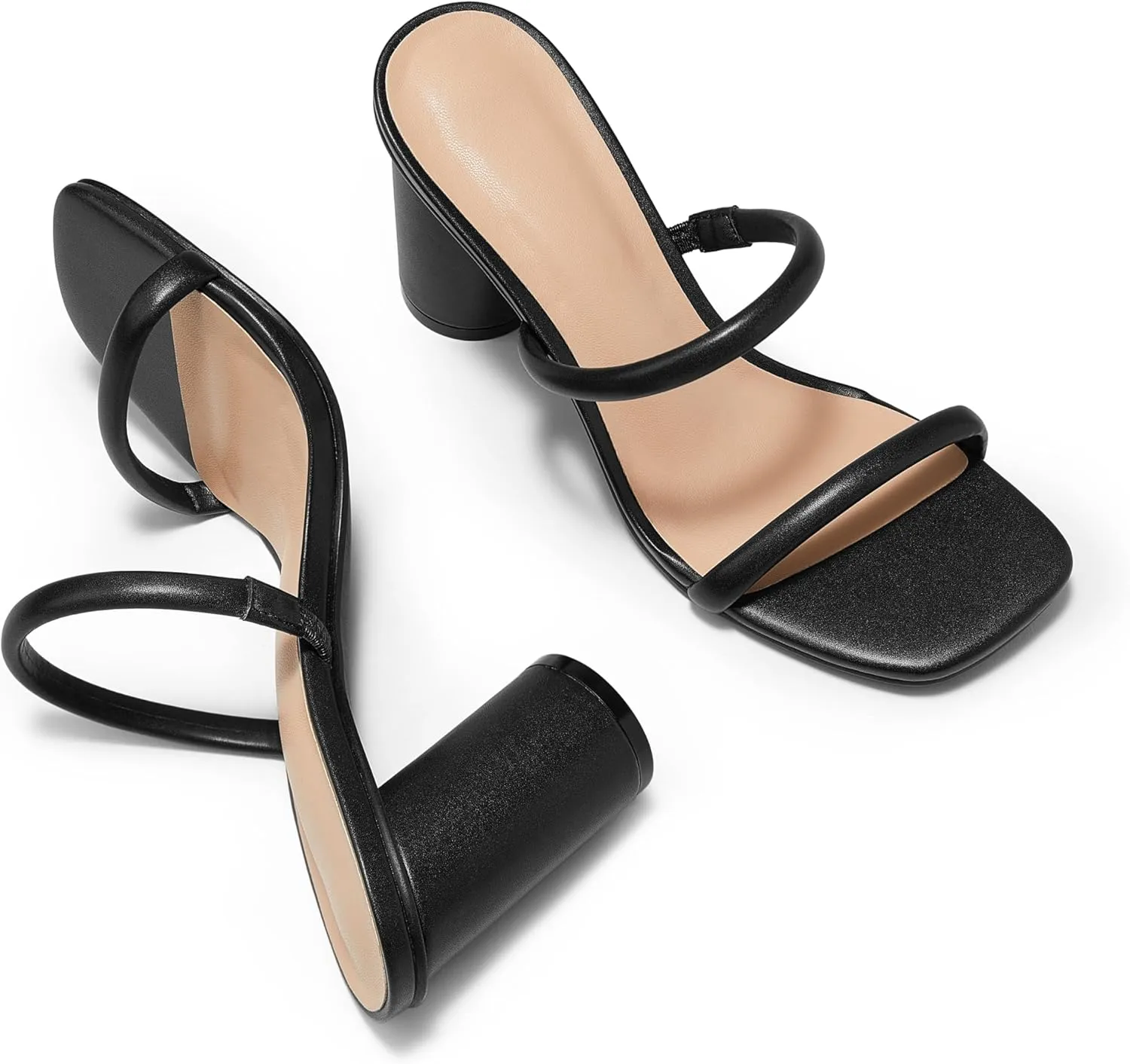 Nude Slip on Heels Women Black Heeled Sandals Dressy Square Toe Block Chunky Clear Slide Heels for Women
