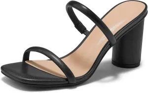 Nude Slip on Heels Women Black Heeled Sandals Dressy Square Toe Block Chunky Clear Slide Heels for Women