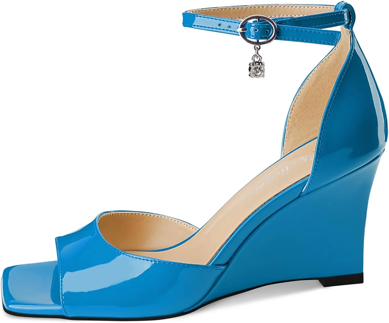 Oh Mispares Black Wedge Heels for Women Square Toe Sandals Ankle Strap 3.5 Inch Elegant Wedding Sandals for Brides