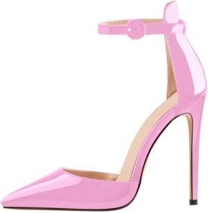onlymaker Women's Elegant Ankle Strap Sexy Pointed Toe Stiletto Buckle up High Heel Pumps