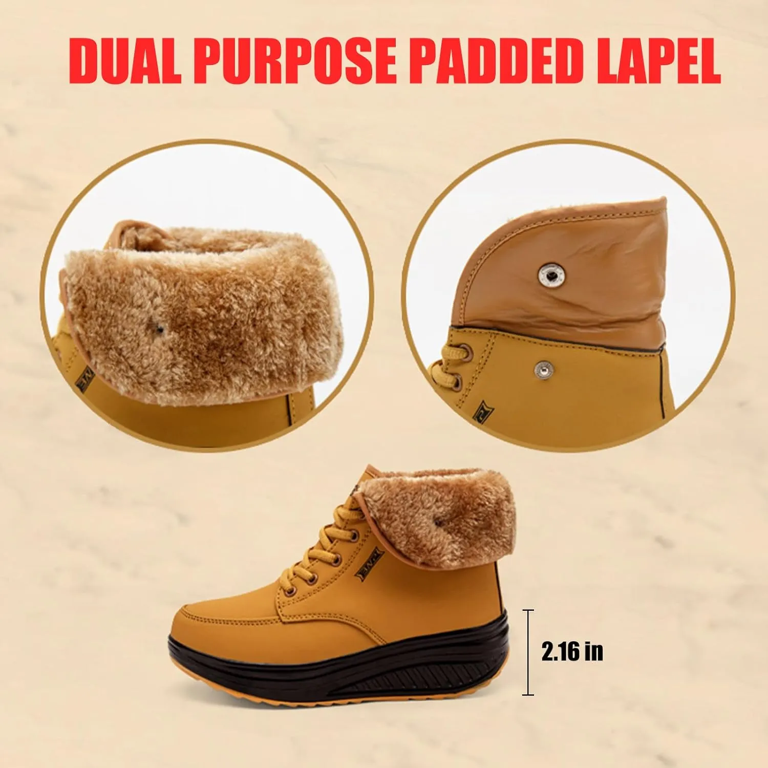 Optigard Women's Platform Lace-up Snow Boots Arch Support Comfy Warm Fur Lined Outdoor Waterproof Non-slip High Top Wedge Winter Ankle Boots Sneakers