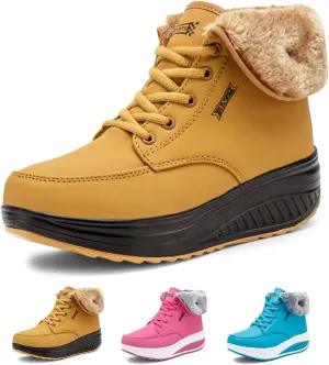 Optigard Women's Platform Lace-up Snow Boots Arch Support Comfy Warm Fur Lined Outdoor Waterproof Non-slip High Top Wedge Winter Ankle Boots Sneakers