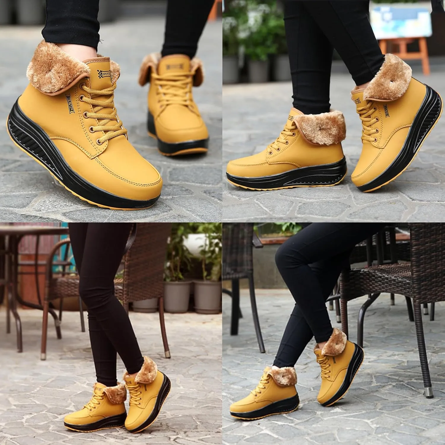 Optigard Women's Platform Lace-up Snow Boots Arch Support Comfy Warm Fur Lined Outdoor Waterproof Non-slip High Top Wedge Winter Ankle Boots Sneakers