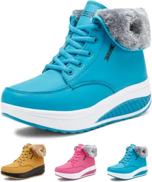 Optigard Women's Platform Lace-up Snow Boots Arch Support Comfy Warm Fur Lined Outdoor Waterproof Non-slip High Top Wedge Winter Ankle Boots Sneakers