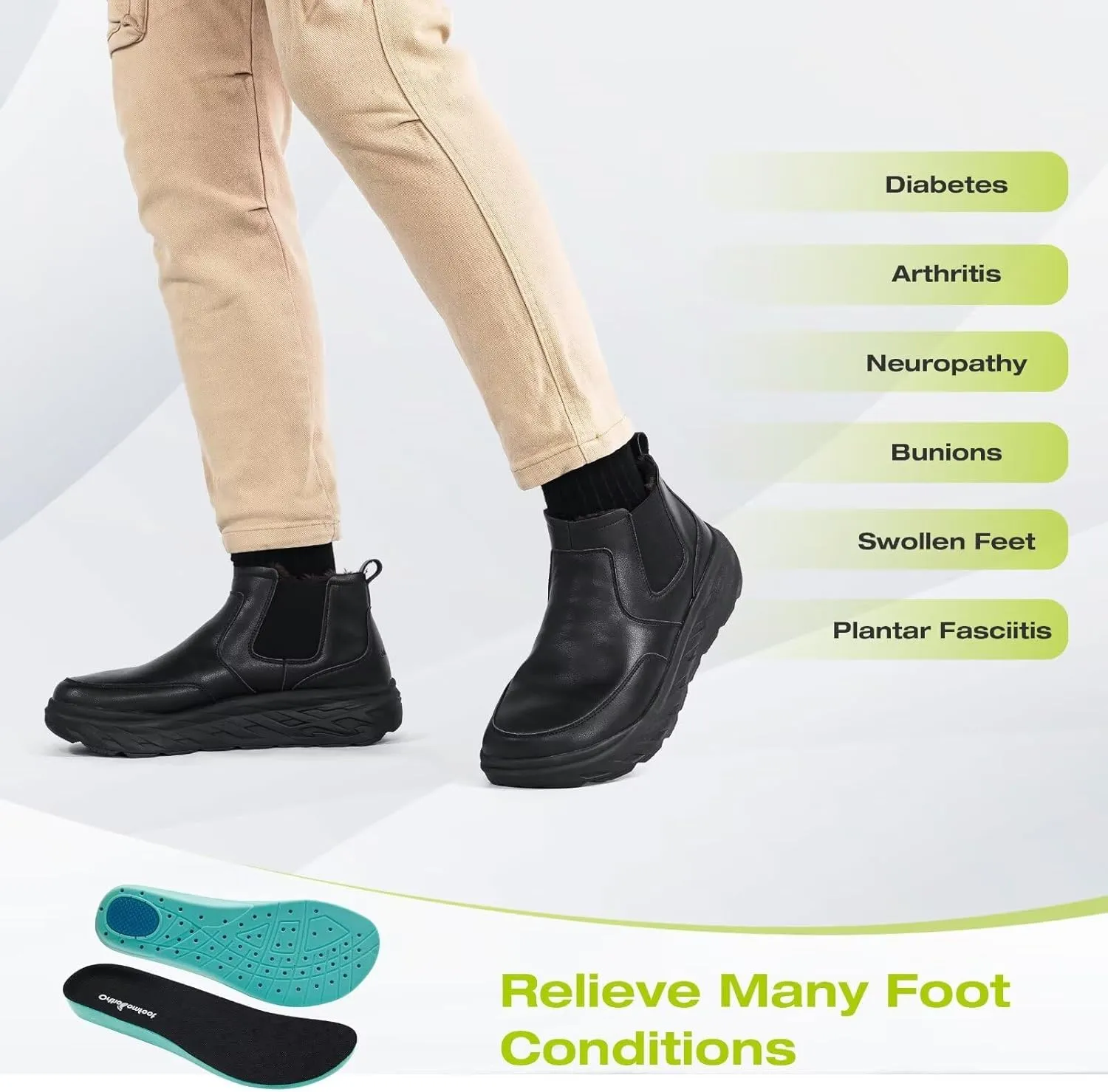 OrthoComfoot Men's Orthopedic Wide Leather Winter Ankle Boots: Comfortable Arch Support Dress Shoes for Diabetic, Casual Plantar Fasciitis Walking Shoes for Foot and Heel Pain Relief