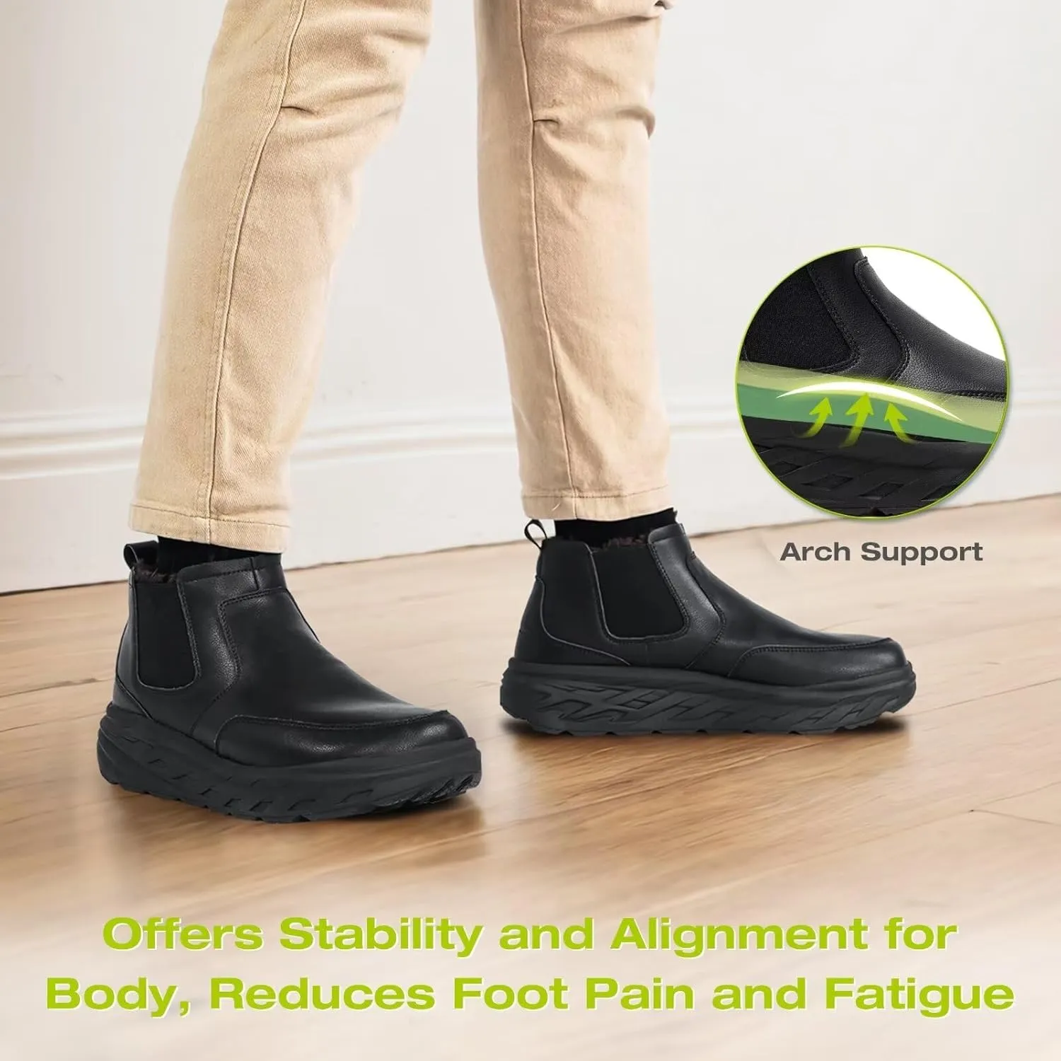 OrthoComfoot Men's Orthopedic Wide Leather Winter Ankle Boots: Comfortable Arch Support Dress Shoes for Diabetic, Casual Plantar Fasciitis Walking Shoes for Foot and Heel Pain Relief