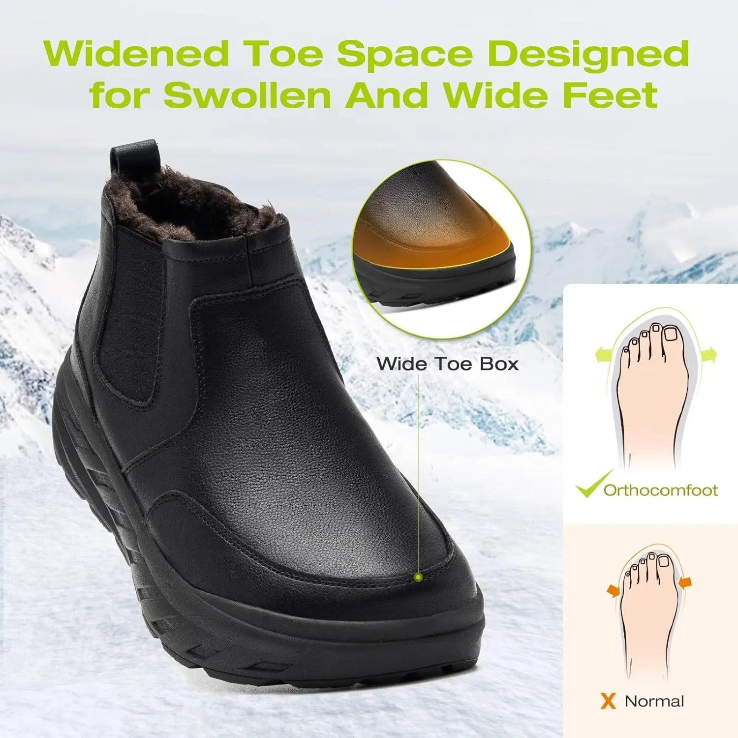 OrthoComfoot Men's Orthopedic Wide Leather Winter Ankle Boots: Comfortable Arch Support Dress Shoes for Diabetic, Casual Plantar Fasciitis Walking Shoes for Foot and Heel Pain Relief