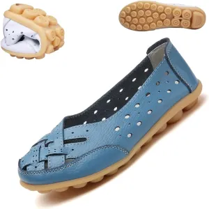 Orthopedic Loafers in Breathable Leather,Womens Casual Soft Sole Hollow Slip on Walking Shoes,Closed Toe Flat Boat Shoes