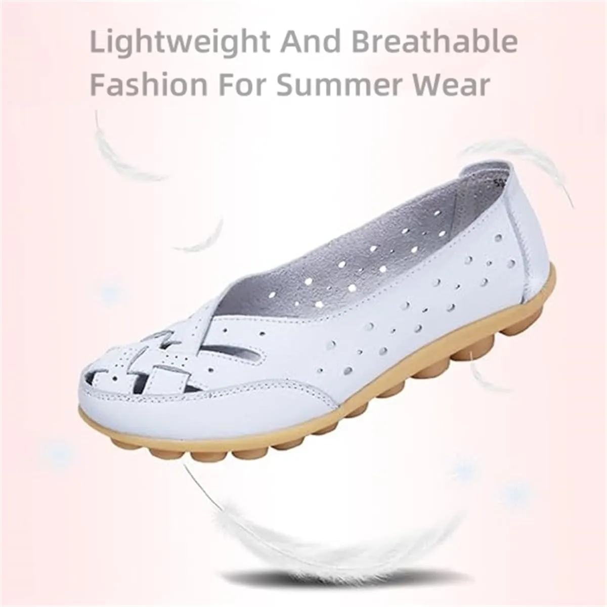 Orthopedic Loafers in Breathable Leather,Womens Casual Soft Sole Hollow Slip on Walking Shoes,Closed Toe Flat Boat Shoes