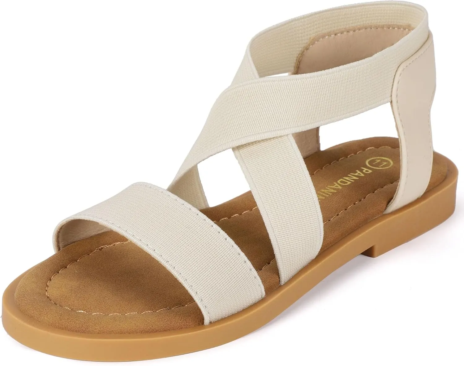PANDANINJIA Girls Sandals Slip-on Elastic Ankle Cross Strappy Gladiator Dress Sandals Flats Summer Shoes Little Big Kids Sandals