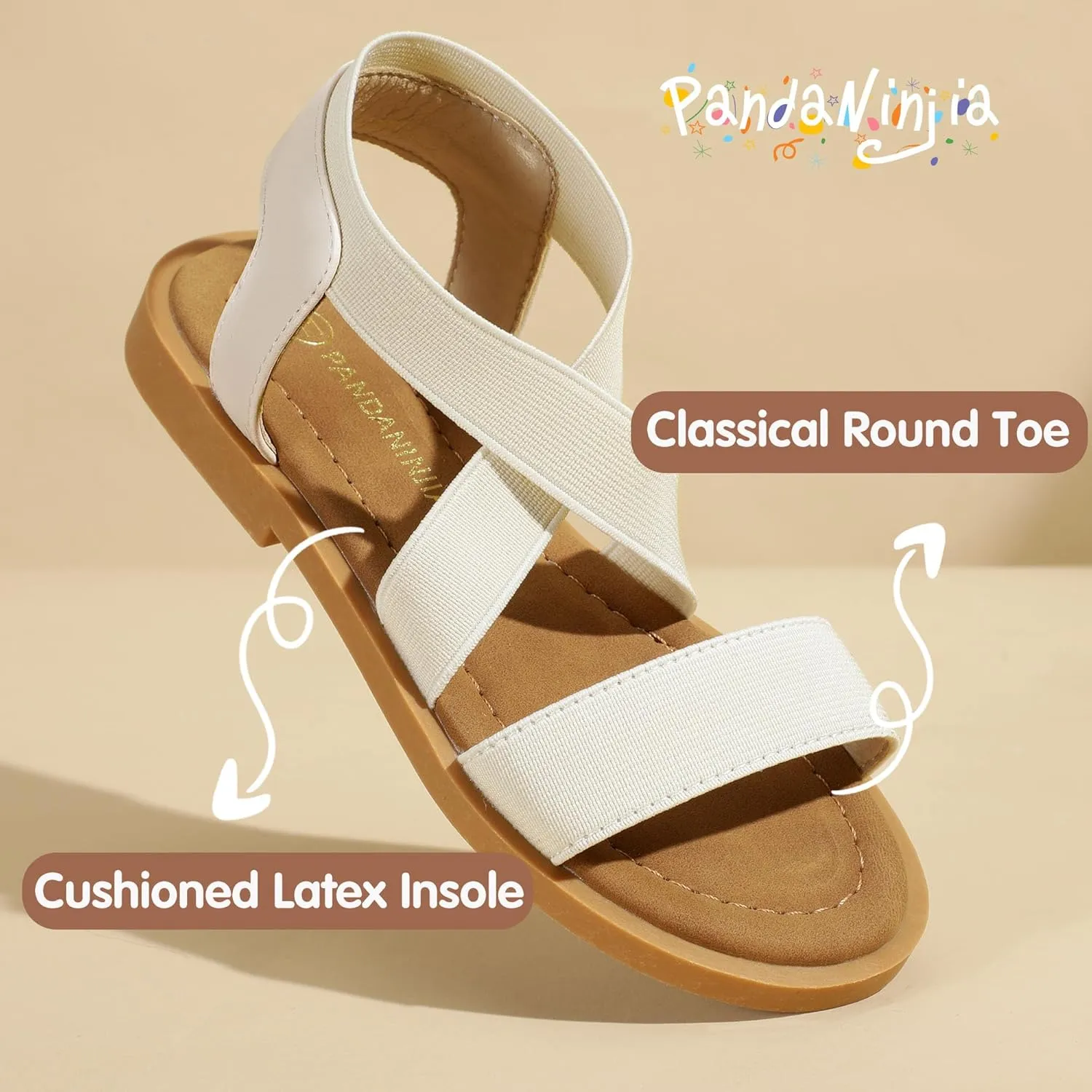 PANDANINJIA Girls Sandals Slip-on Elastic Ankle Cross Strappy Gladiator Dress Sandals Flats Summer Shoes Little Big Kids Sandals