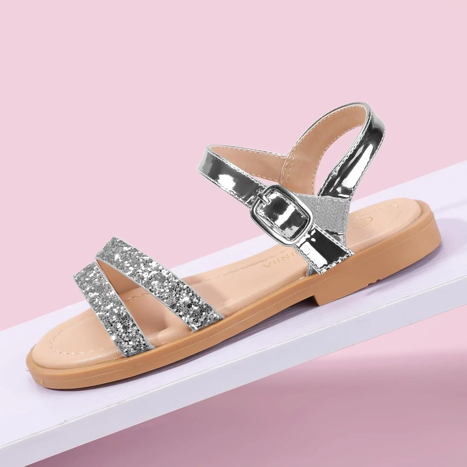 PANDANINJIA Girls Sandals Toddler Little Big Kids Kid Cute Open Toe Flats Dress Sandals Mona Summer Shoes