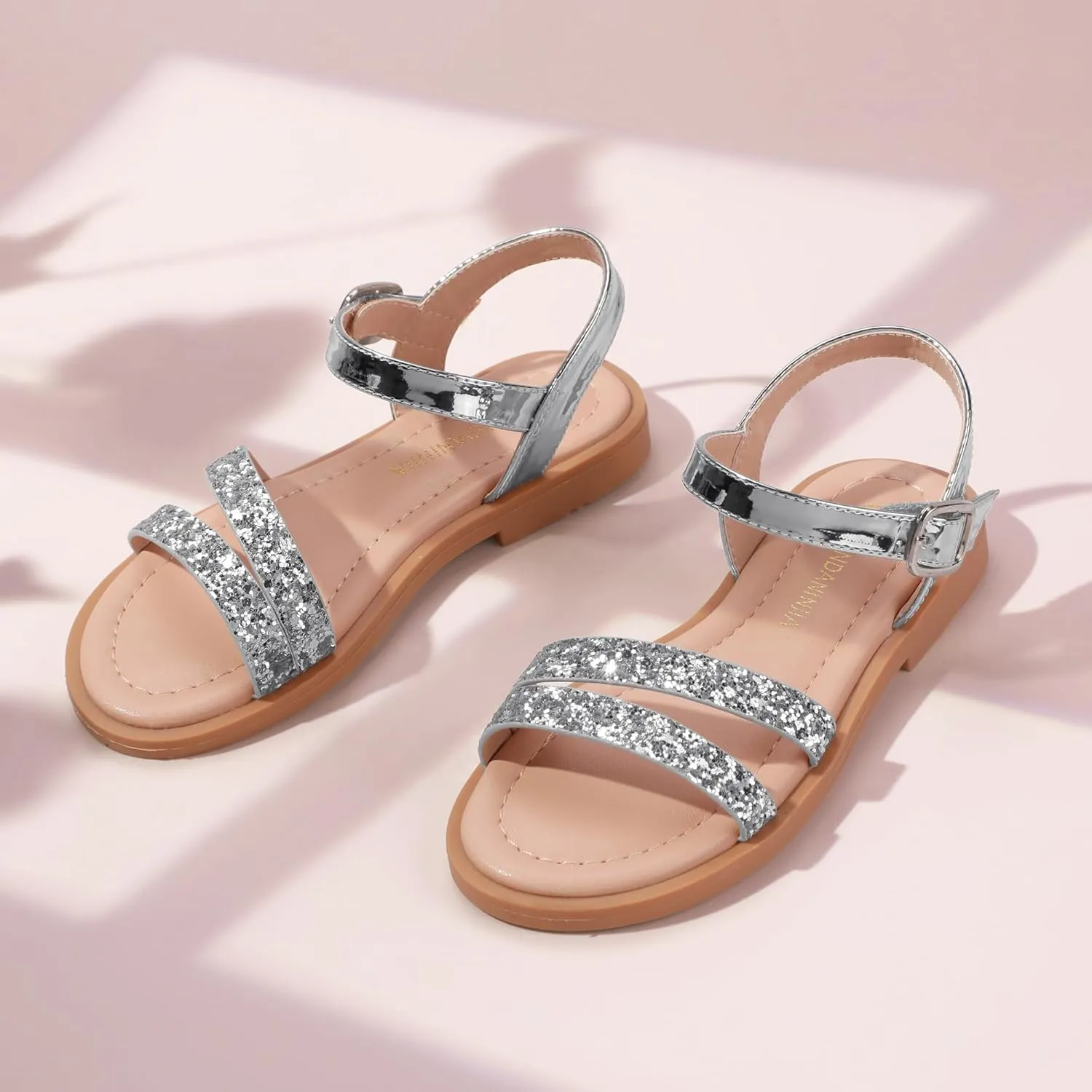 PANDANINJIA Girls Sandals Toddler Little Big Kids Kid Cute Open Toe Flats Dress Sandals Mona Summer Shoes