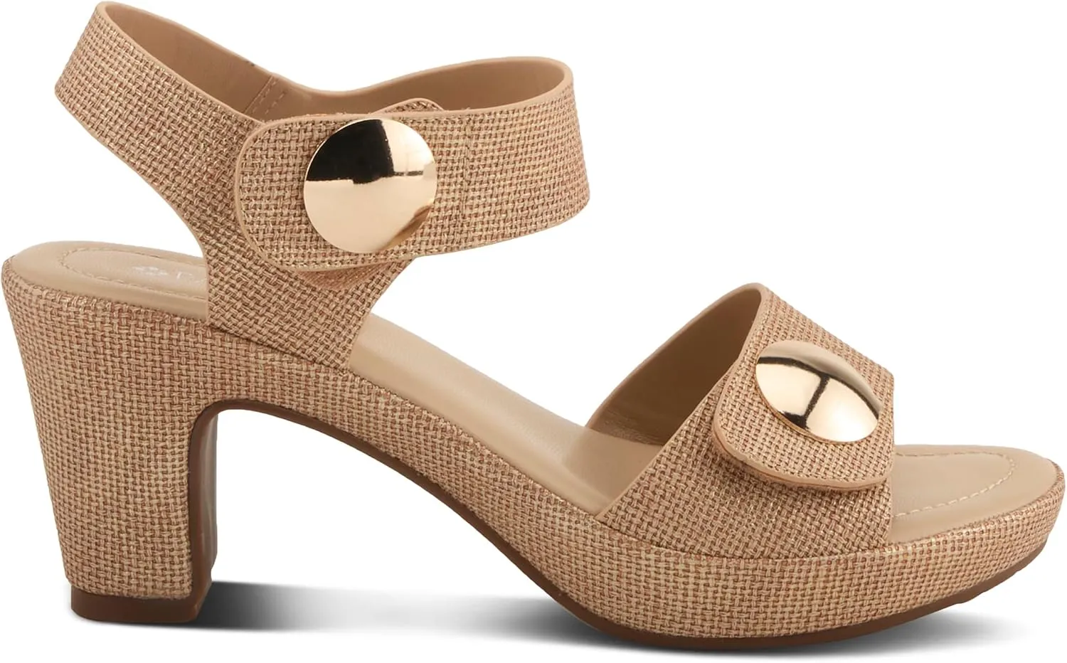 PATRIZIA Women's DADE-WOVEN Hook and Loop Sandals - Textured Faux Leather with Gold Button Accents, Adjustable Fit