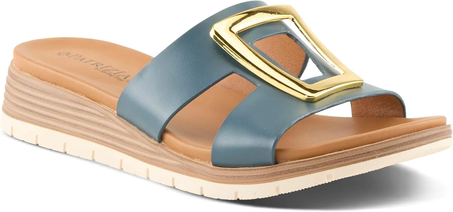 PATRIZIA Women's MALMO Slide Sandals - H-Band Design, Gold Embellishment, Faux Stacked Wedge