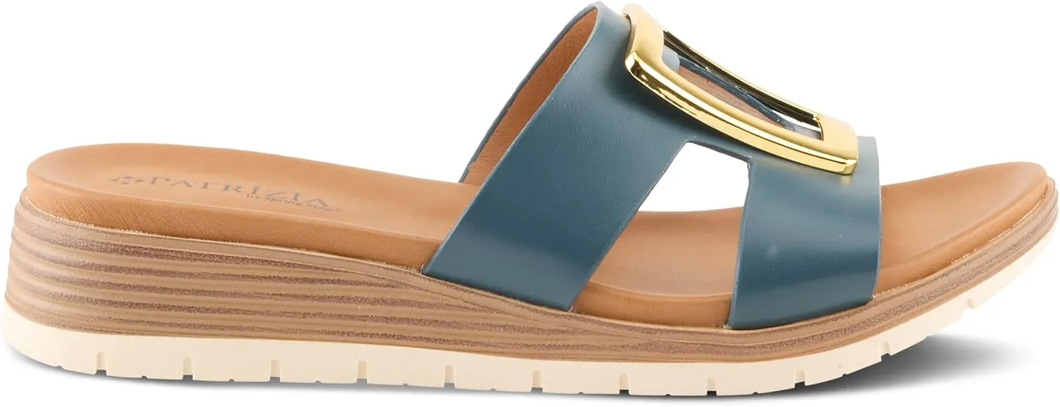 PATRIZIA Women's MALMO Slide Sandals - H-Band Design, Gold Embellishment, Faux Stacked Wedge
