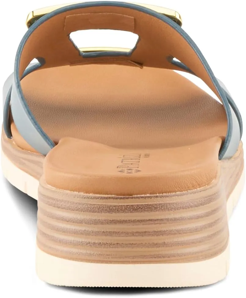 PATRIZIA Women's MALMO Slide Sandals - H-Band Design, Gold Embellishment, Faux Stacked Wedge