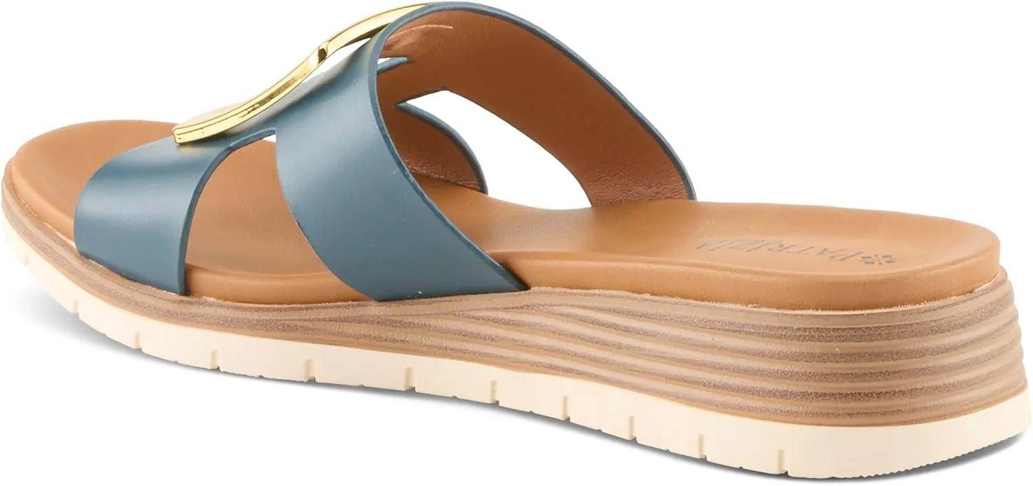 PATRIZIA Women's MALMO Slide Sandals - H-Band Design, Gold Embellishment, Faux Stacked Wedge