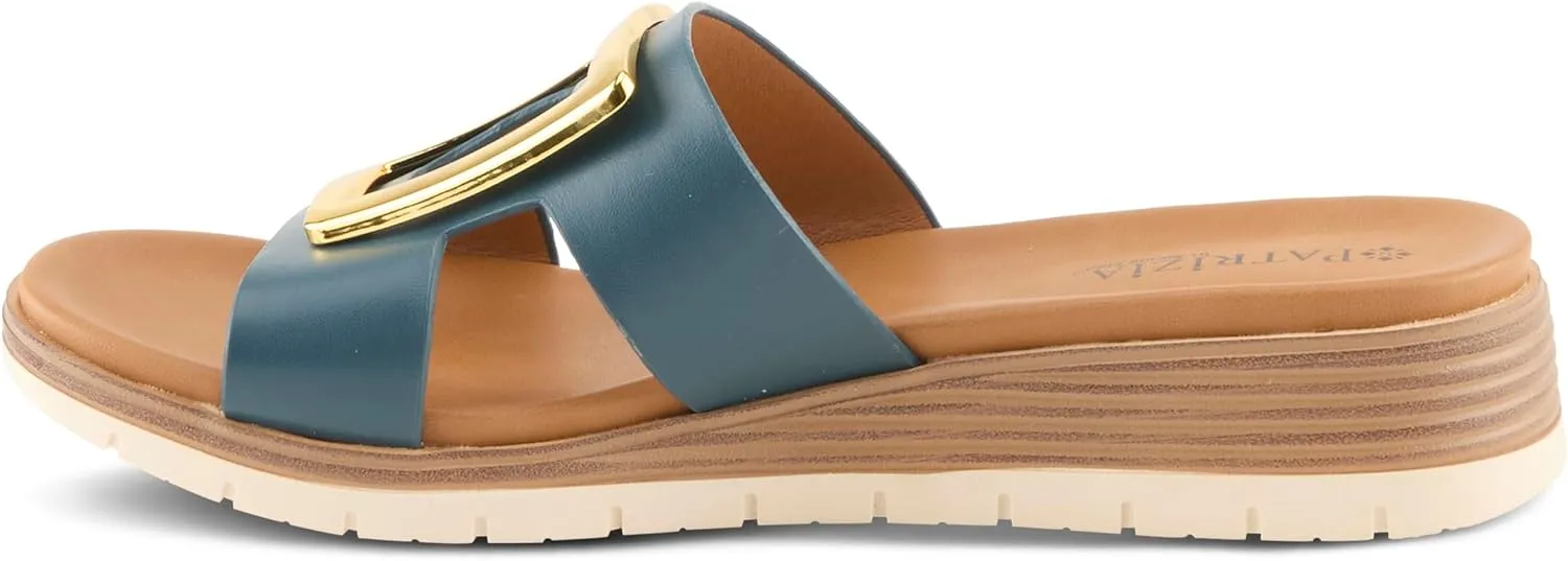 PATRIZIA Women's MALMO Slide Sandals - H-Band Design, Gold Embellishment, Faux Stacked Wedge
