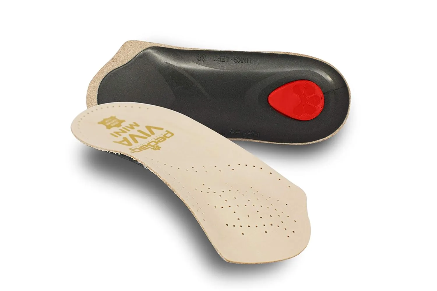 Pedag Viva Mini | 3/4 Leather Arch Support Inserts | Handmade in Germany | Plantar Fasciitis Relief | Heel Cushion | Metatarsal Support Pad | Low Profile Shoe Insoles | Tan | Women US 8/ Men 5/ EU 38