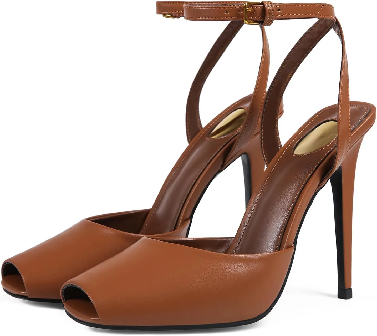 Peep Toe High Heels Sandals for Women, Patent Leather Ankle Strap Buckle Stiletto for Party Dress Wedding Shoes
