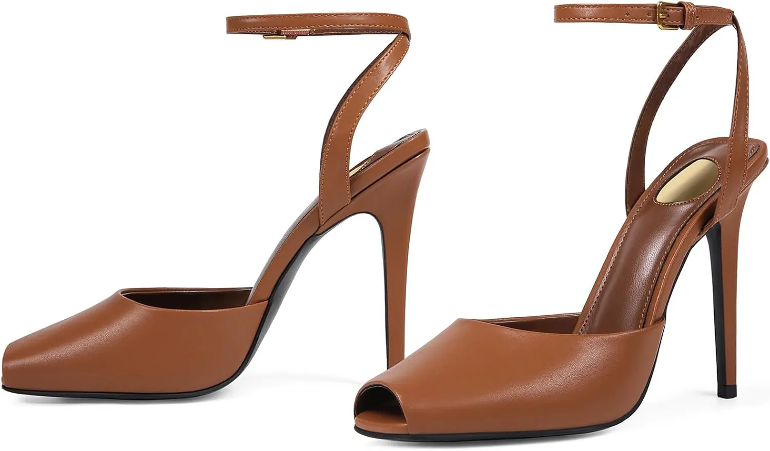 Peep Toe High Heels Sandals for Women, Patent Leather Ankle Strap Buckle Stiletto for Party Dress Wedding Shoes