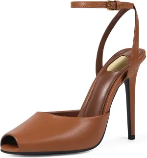 Peep Toe High Heels Sandals for Women, Patent Leather Ankle Strap Buckle Stiletto for Party Dress Wedding Shoes