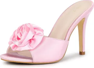 Perphy Flower Heels Dress Open Toe Slide Stiletto Heel Sandals for Women