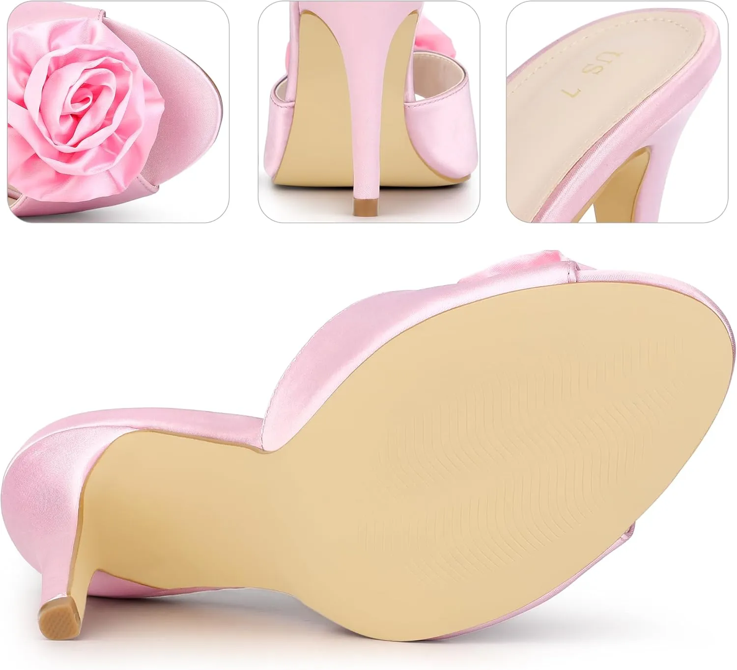 Perphy Flower Heels Dress Open Toe Slide Stiletto Heel Sandals for Women