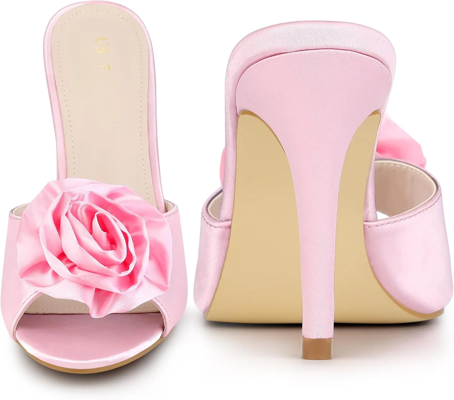 Perphy Flower Heels Dress Open Toe Slide Stiletto Heel Sandals for Women