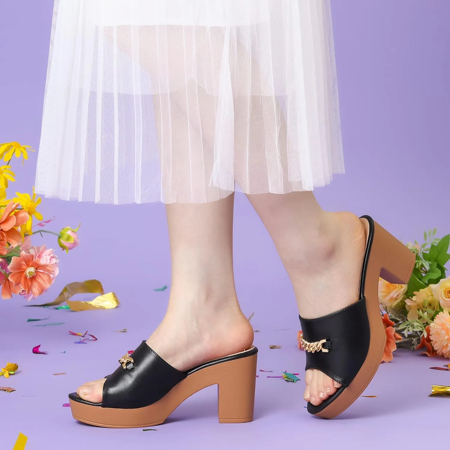 Perphy Open Toe Platform Block Heel Slides Sandals for Women