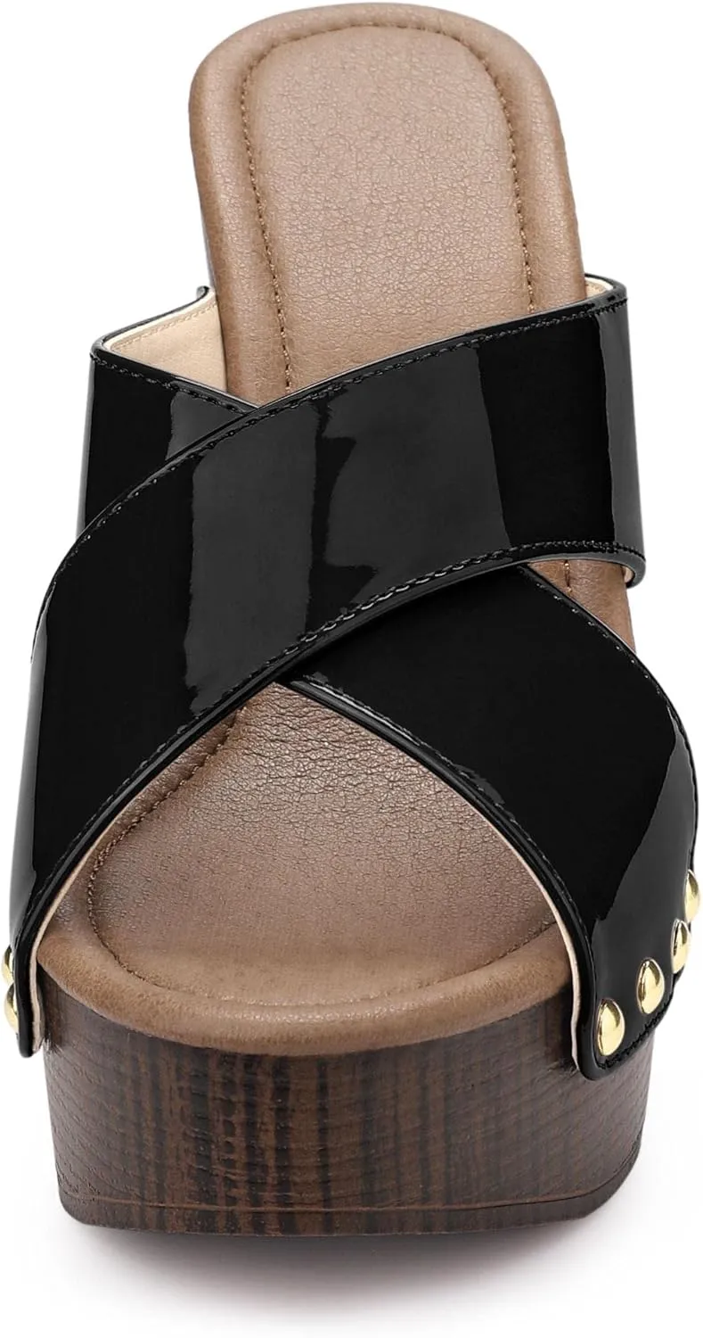 Perphy Platform Crisscross Strap Chunky Heels Sandals for Women