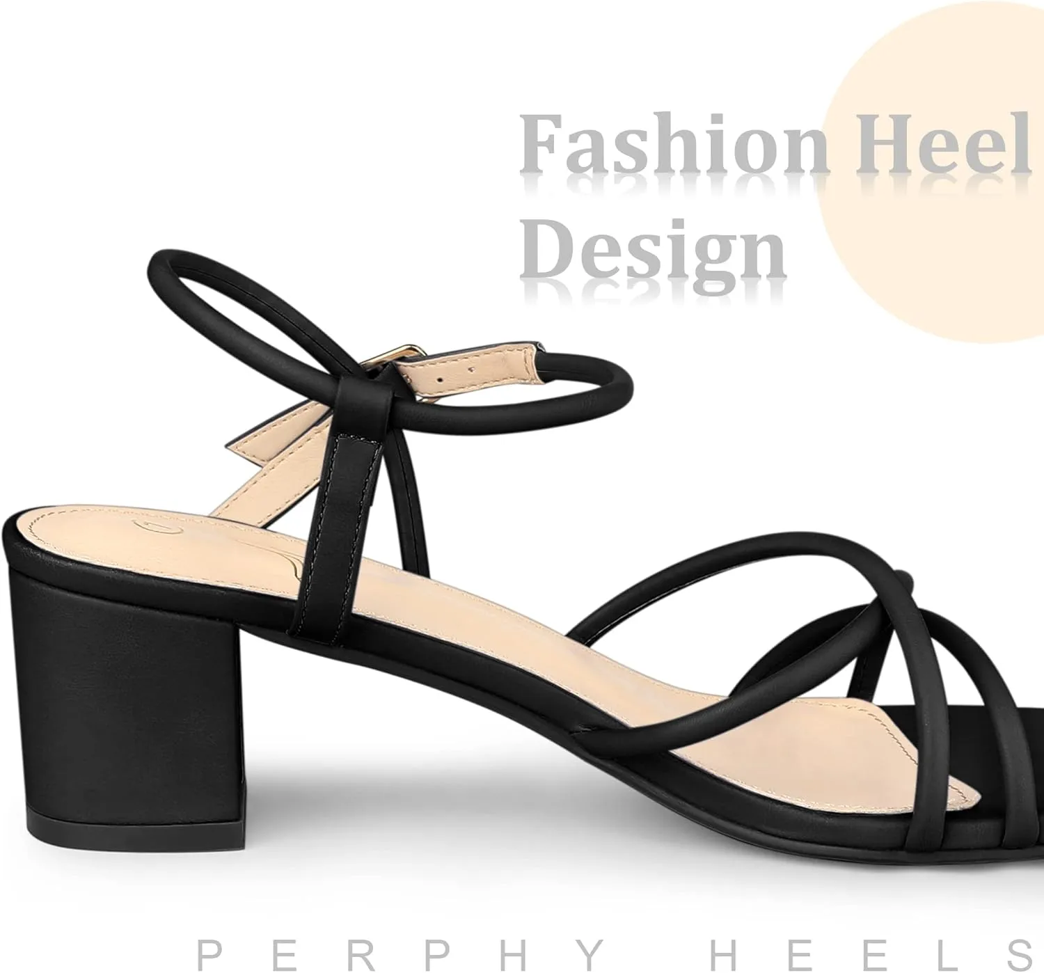 Perphy Strappy Heels Square Toe Slingback Chunky Heel Sandals for Women
