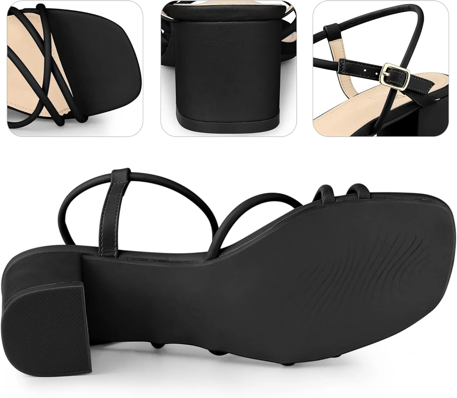 Perphy Strappy Heels Square Toe Slingback Chunky Heel Sandals for Women