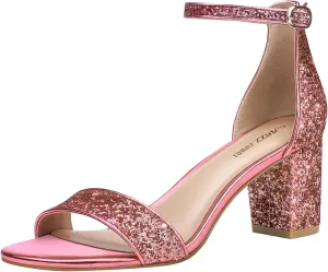 PIZZ ANNU Women's Open Toe Ankle Strap Low Block Chunky Heels Sandals Party Dress Pumps Shoes Strappy Buckle Sandals with 2.6" Tall Thick Heel Design