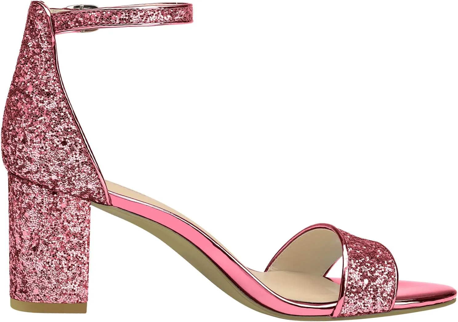 PIZZ ANNU Women's Open Toe Ankle Strap Low Block Chunky Heels Sandals Party Dress Pumps Shoes Strappy Buckle Sandals with 2.6" Tall Thick Heel Design