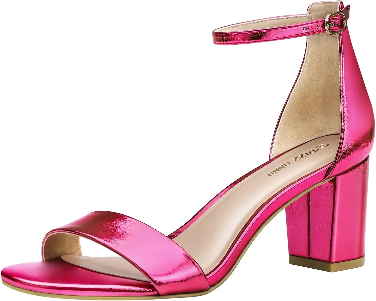 PIZZ ANNU Women's Open Toe Ankle Strap Low Block Chunky Heels Sandals Party Dress Pumps Shoes Strappy Buckle Sandals with 2.6" Tall Thick Heel Design