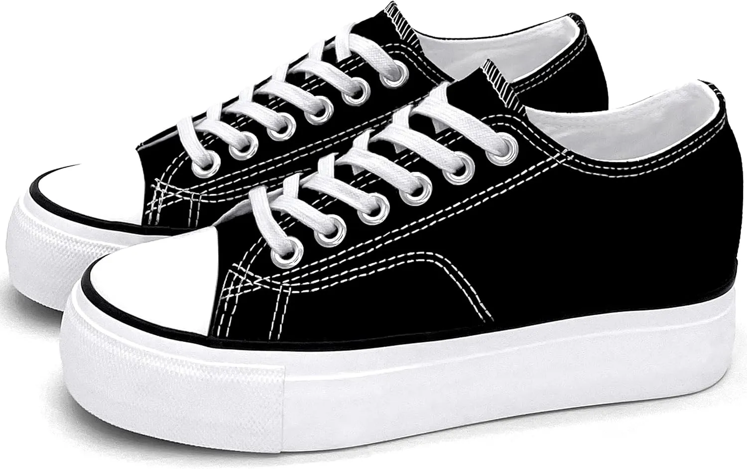 Platform Sneakers for Women 2 Inches Height Boost Hidden Wedge Sneakers, Height Increase Canvas Heel Sneakers Fashion White Sneakers for Women and Girls