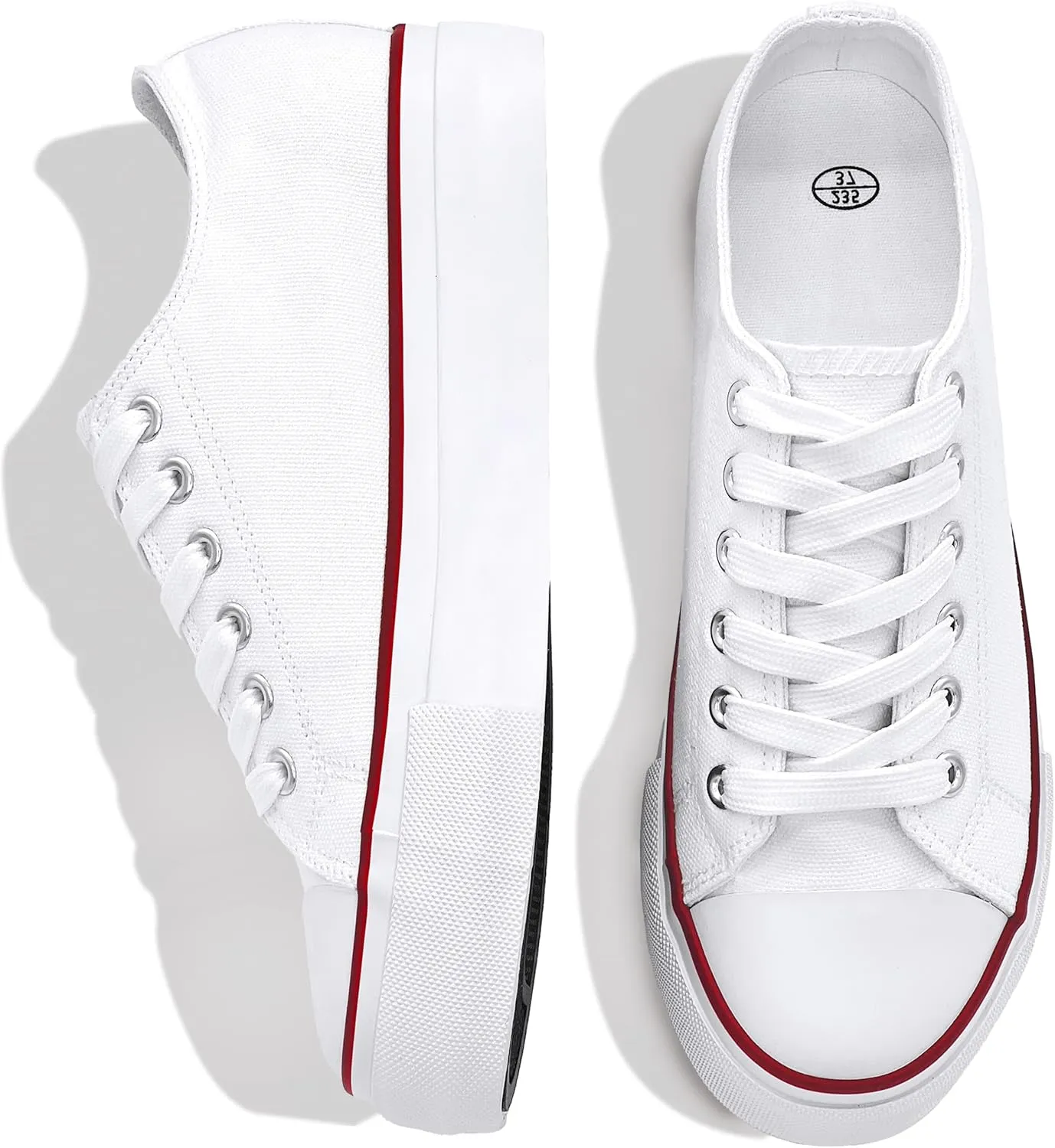 Platform Sneakers for Women 2 Inches Height Boost Hidden Wedge Sneakers, Height Increase Canvas Heel Sneakers Fashion White Sneakers for Women and Girls