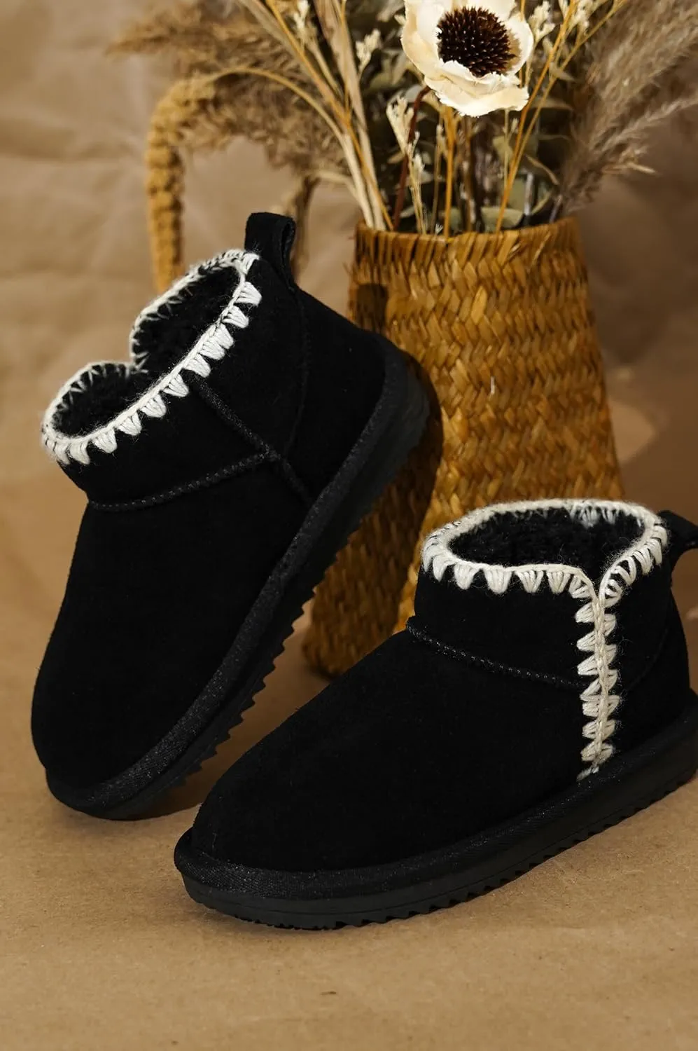 Project Cloud Genuine Leather Girls Boots - Winter Boots & Fall Shoes - Memory Foam Mini Fall Boots, Girl's Fashion Fur Boots - Non-Slip Girls Ankle Boots - Kids Boots for Girls