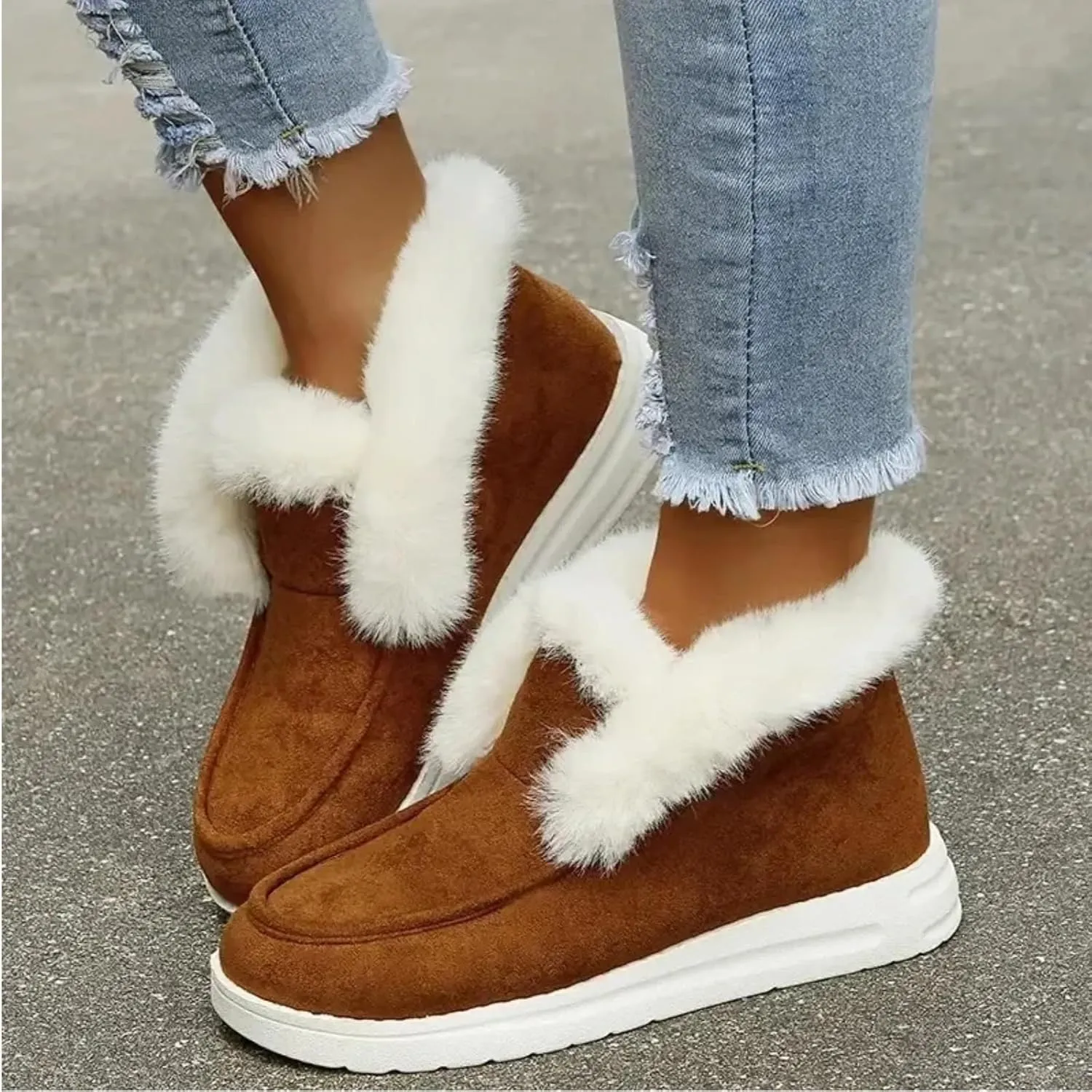 Pubyfun Senior Comfy Winter Ankle Boots, Women Women Winter Snow Boots, Fur Lined Warm Slip On Boots