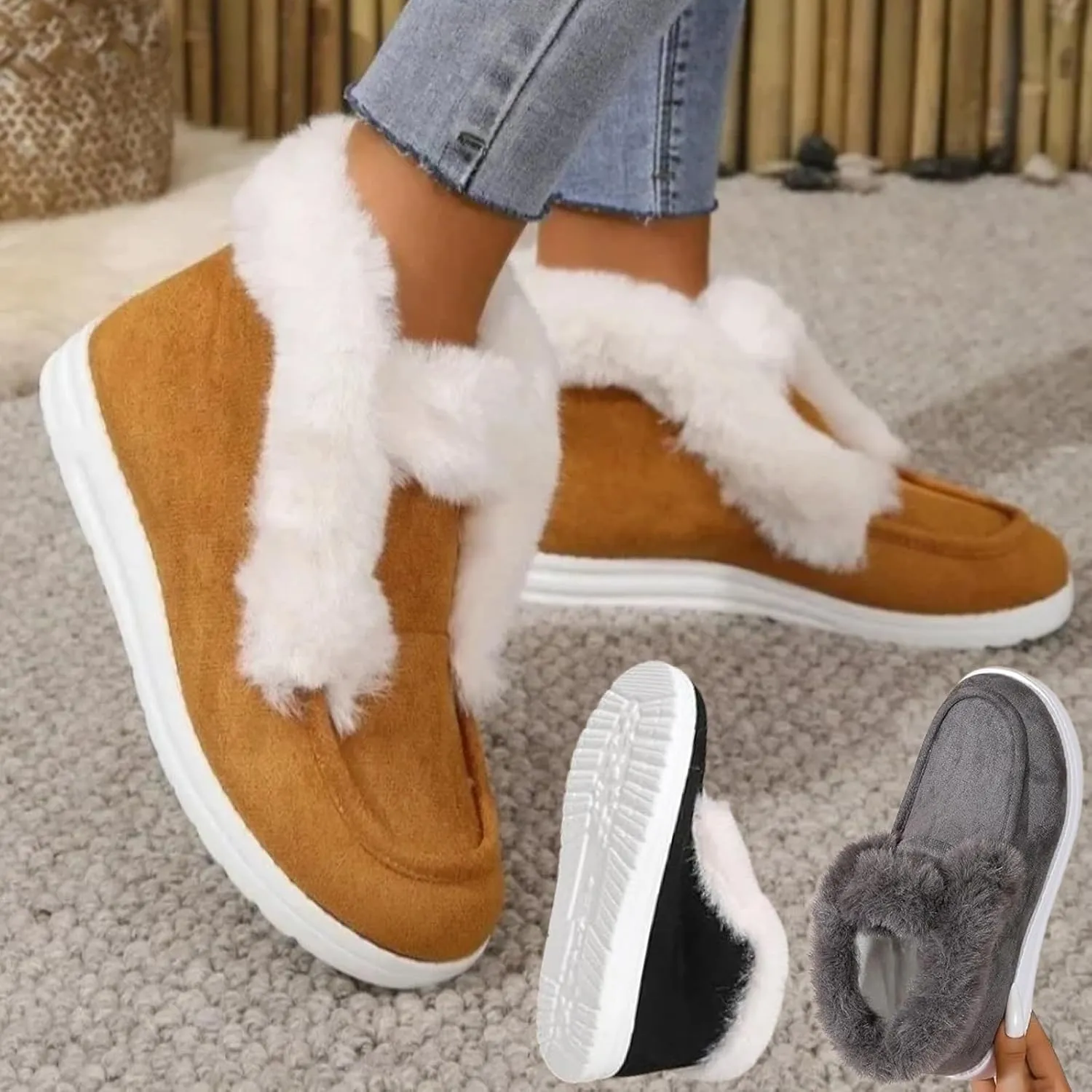 Pubyfun Senior Comfy Winter Ankle Boots, Women Women Winter Snow Boots, Fur Lined Warm Slip On Boots