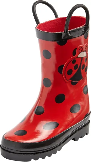 Puddle Play Toddler And Kids Ladybug Printed Waterproof Rubber Rain Boots Easy-On Handles - Size 6 Toddler